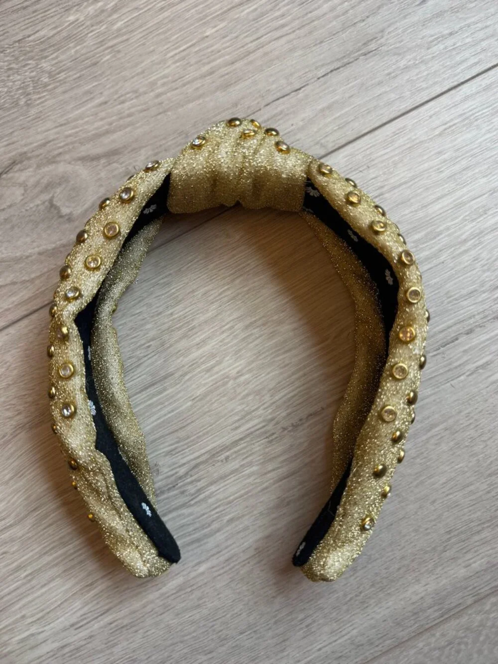 Lele Sadoughi Gold Metallic Embellished Knot Headband